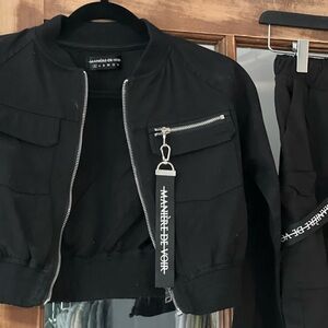 Black Zip-Up Jacket and Pants Set